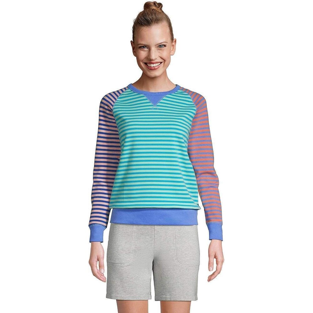 Lands' End Serious Sweats Large 14 16 Rainbow Stripes Oversized Sweatshirt Top